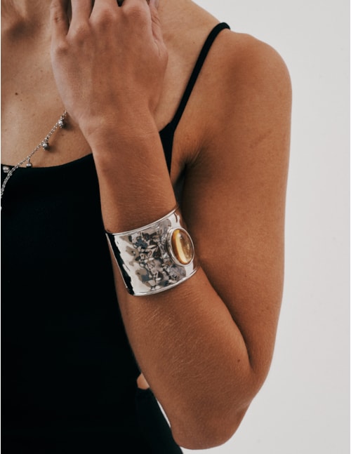 BRACELETE BIANCO PEDRA OVAL AMBAR - PU29073VO02