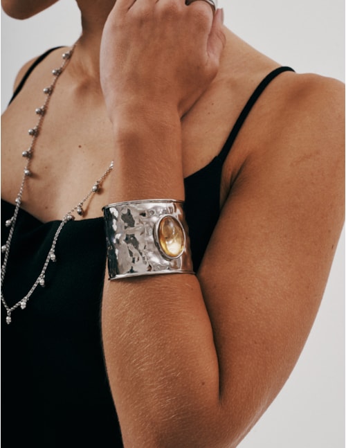 BRACELETE BIANCO PEDRA OVAL AMBAR - PU29073VO02