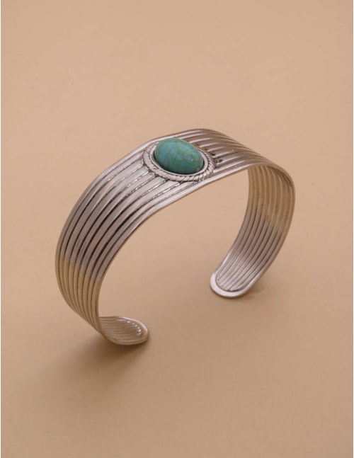 BRACELETE METAL PEDRA TURQUESA - BC29042V009