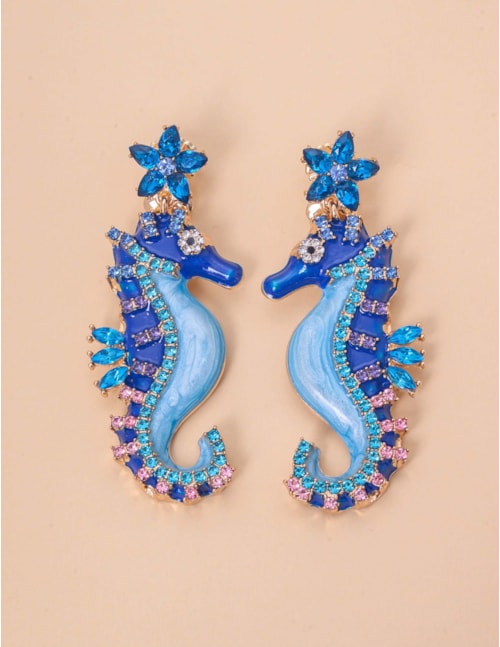 BRINCO OURO CAVALO MARINHO AZUL - BR29241VO03