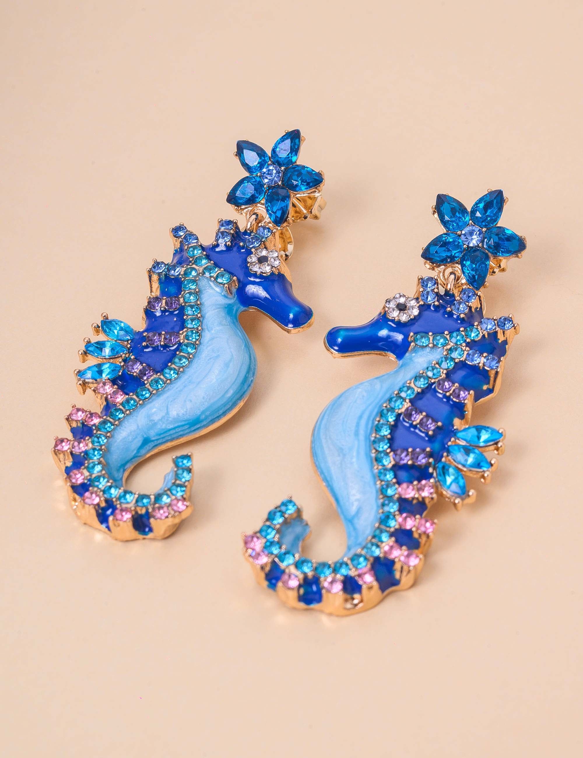 BRINCO OURO CAVALO MARINHO AZUL - BR29241VO03