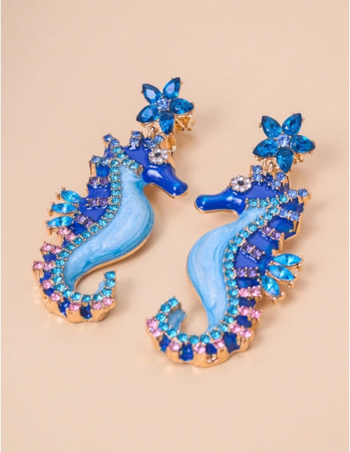 BRINCO OURO CAVALO MARINHO AZUL - BR29241VO03