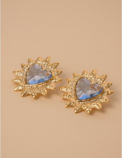 BRINCO OURO CORAÇÃO AZUL - BR29218VO03