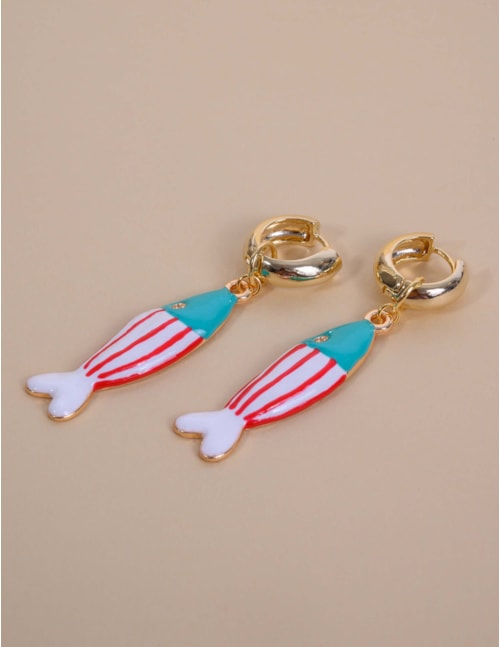 BRINCO OURO PEIXE ESMALTADO COLORIDO - BR29275VO23