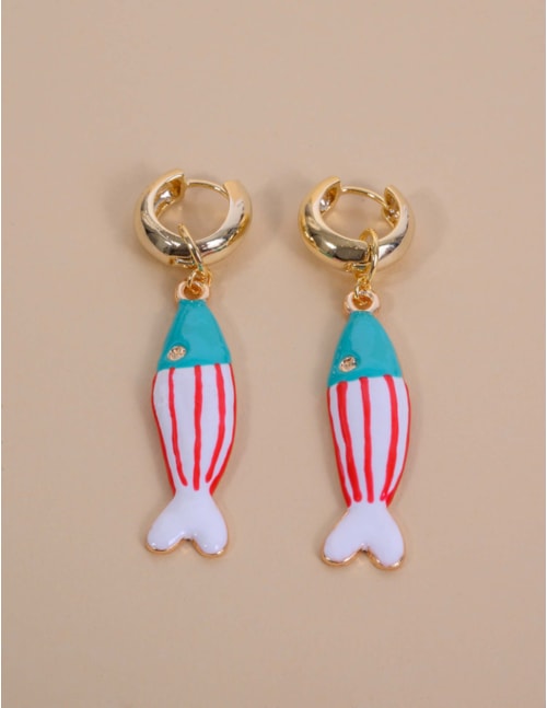 BRINCO OURO PEIXE ESMALTADO COLORIDO - BR29275VO23