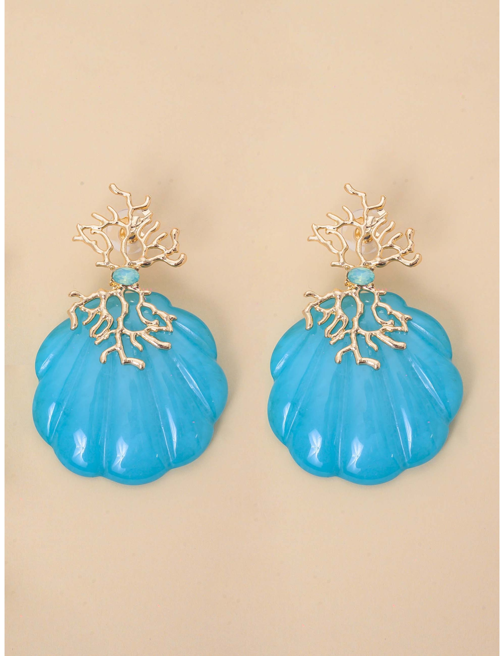 BRINCO OURO RESINA CONCHA AZUL CELESTE - BR29237VO32