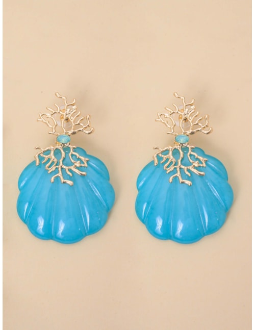 BRINCO OURO RESINA CONCHA AZUL CELESTE - BR29237VO32