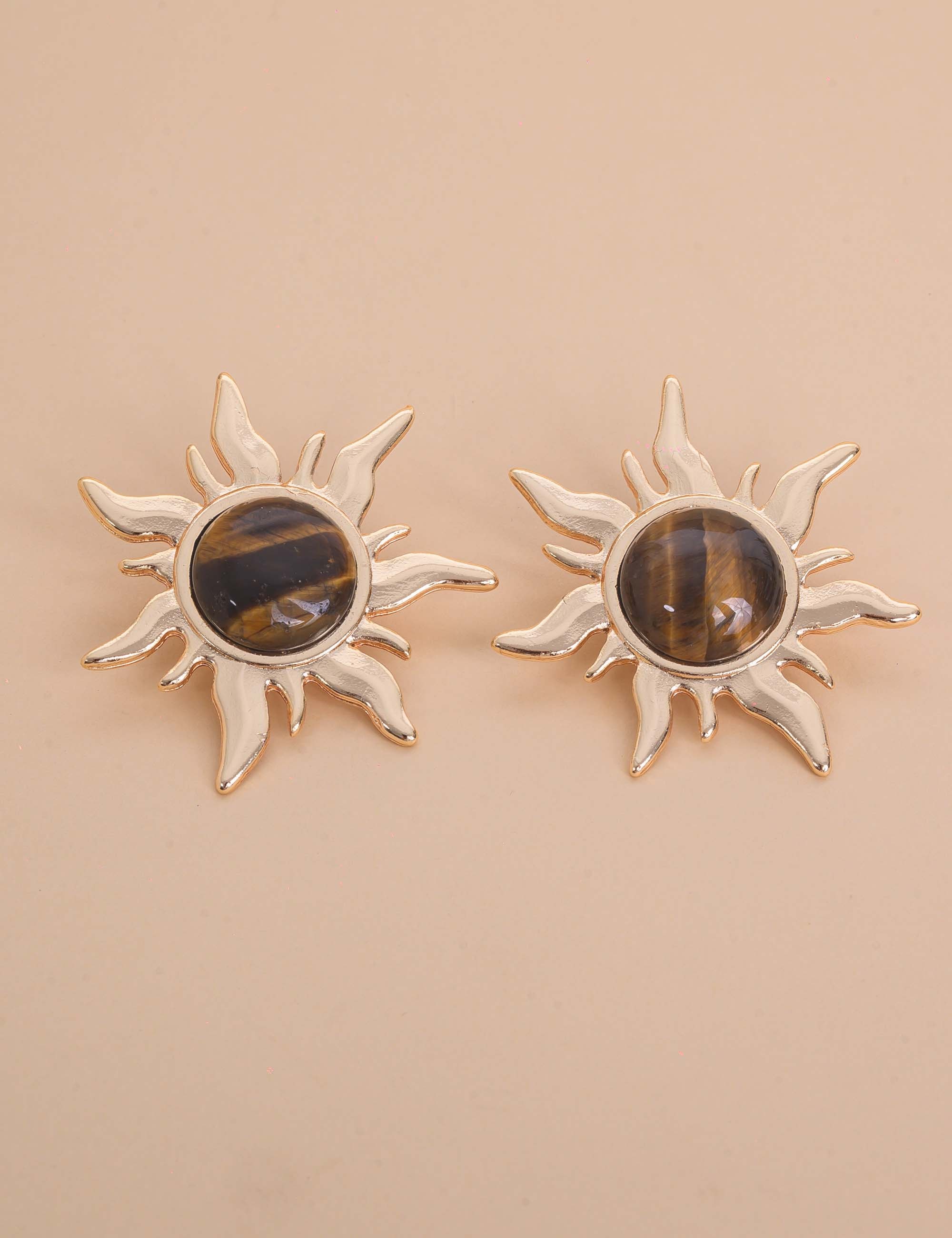 BRINCO OURO SOL PEDRA OLHO DE TIGRE - BR29021VO20