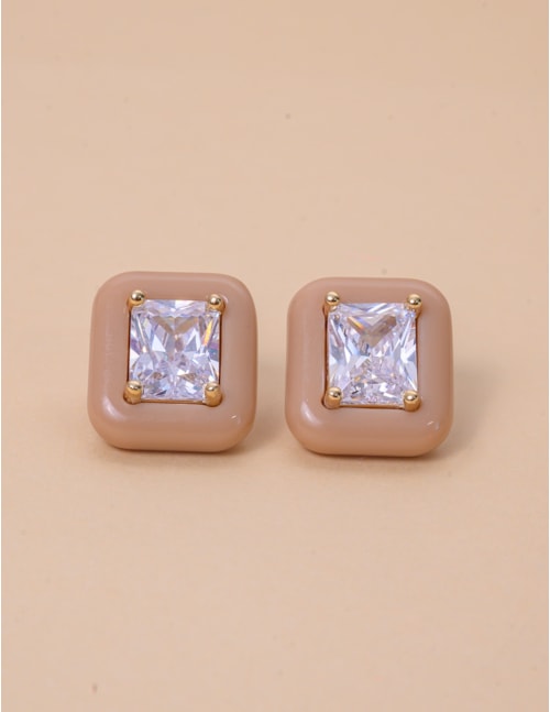 BRINCO RETÂNGULO BEGE COM CRISTAL - BR29265VO09