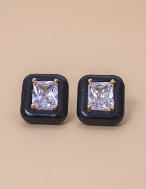 BRINCO RETÂNGULO PRETO COM CRISTAL - BR29265VO04