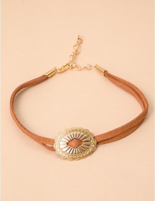 CHOKER FITA  MARROM CLARO - CO29218VO01