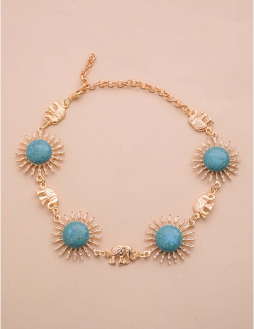 CHOKER PEDRA TURQUESA OURO - CO29170V001