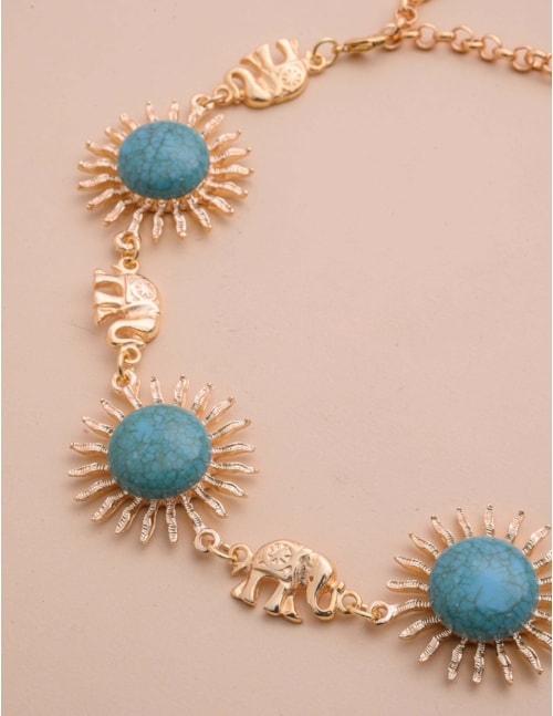 CHOKER PEDRA TURQUESA OURO - CO29170V001