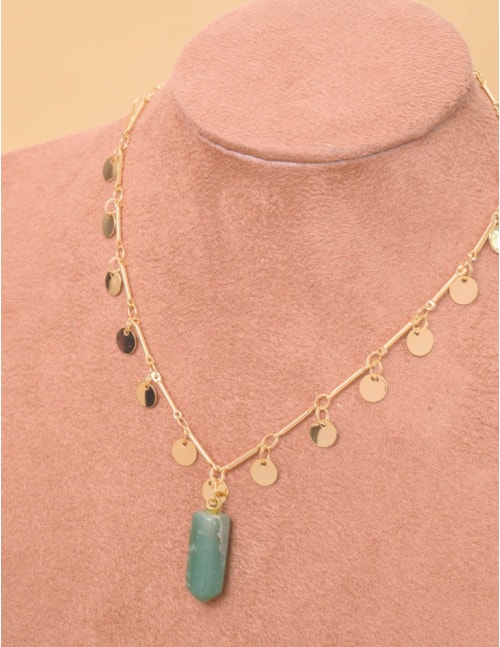 COLAR CHOKER MEDALHA OURO PEDRA VERDE - CO29330VO16