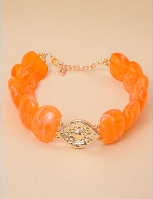 COLAR CHOKER PINGENTE DE OURO OLHO LARANJA - CO29329VO008