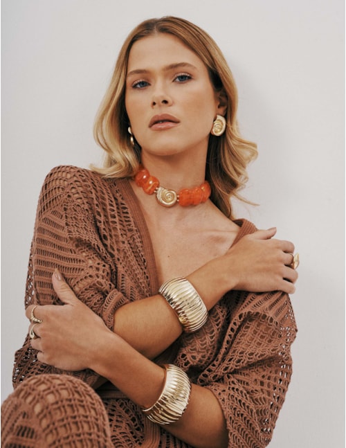 COLAR CHOKER RESINA LARANJA CONCHA - CO29329VO08