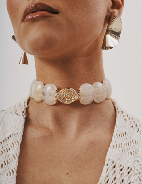COLAR CHOKER RESINA OFF WHITE OLHO  - CO29329V017