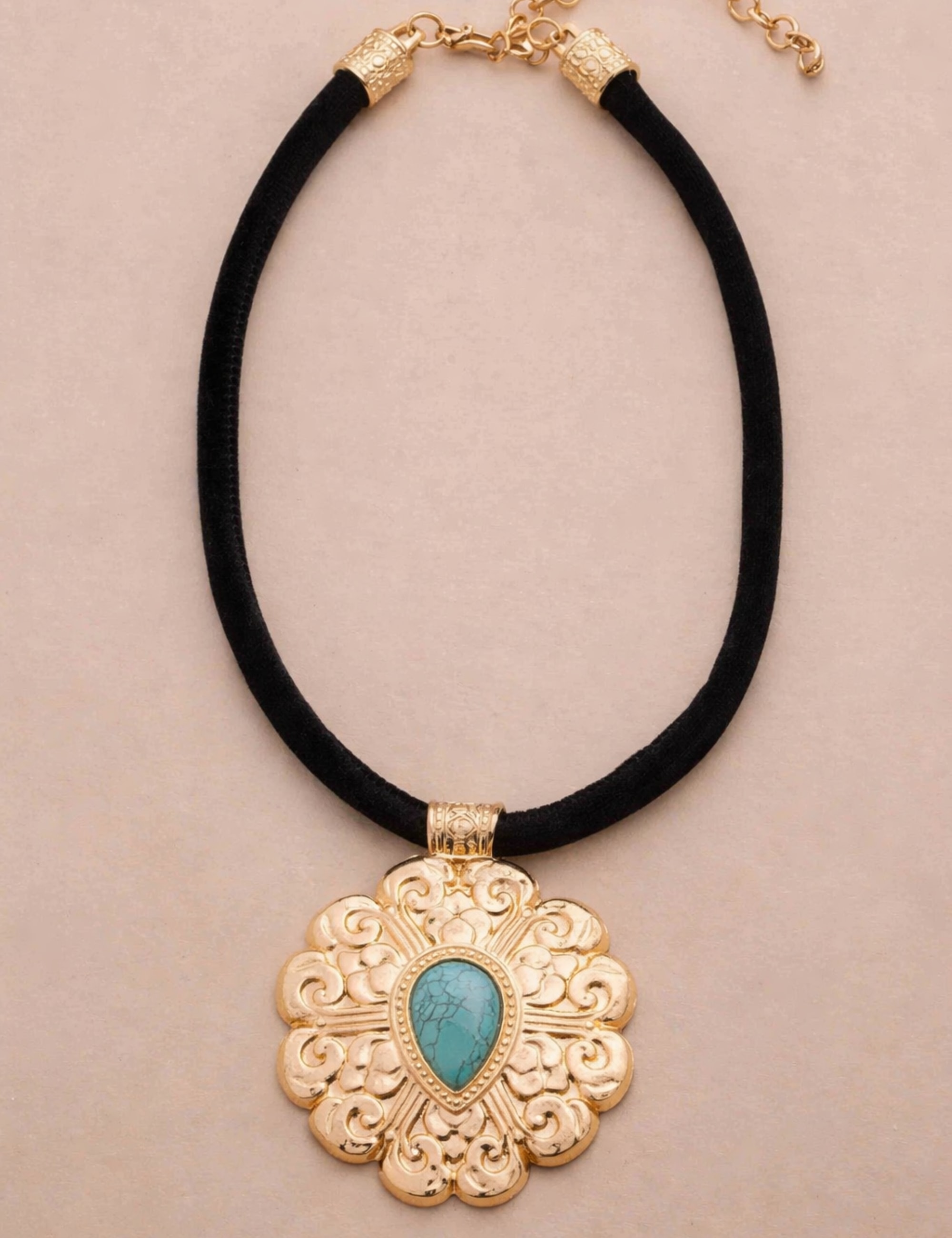 COLAR CORDÃO COM PEDRA TURQUESA - CO29140