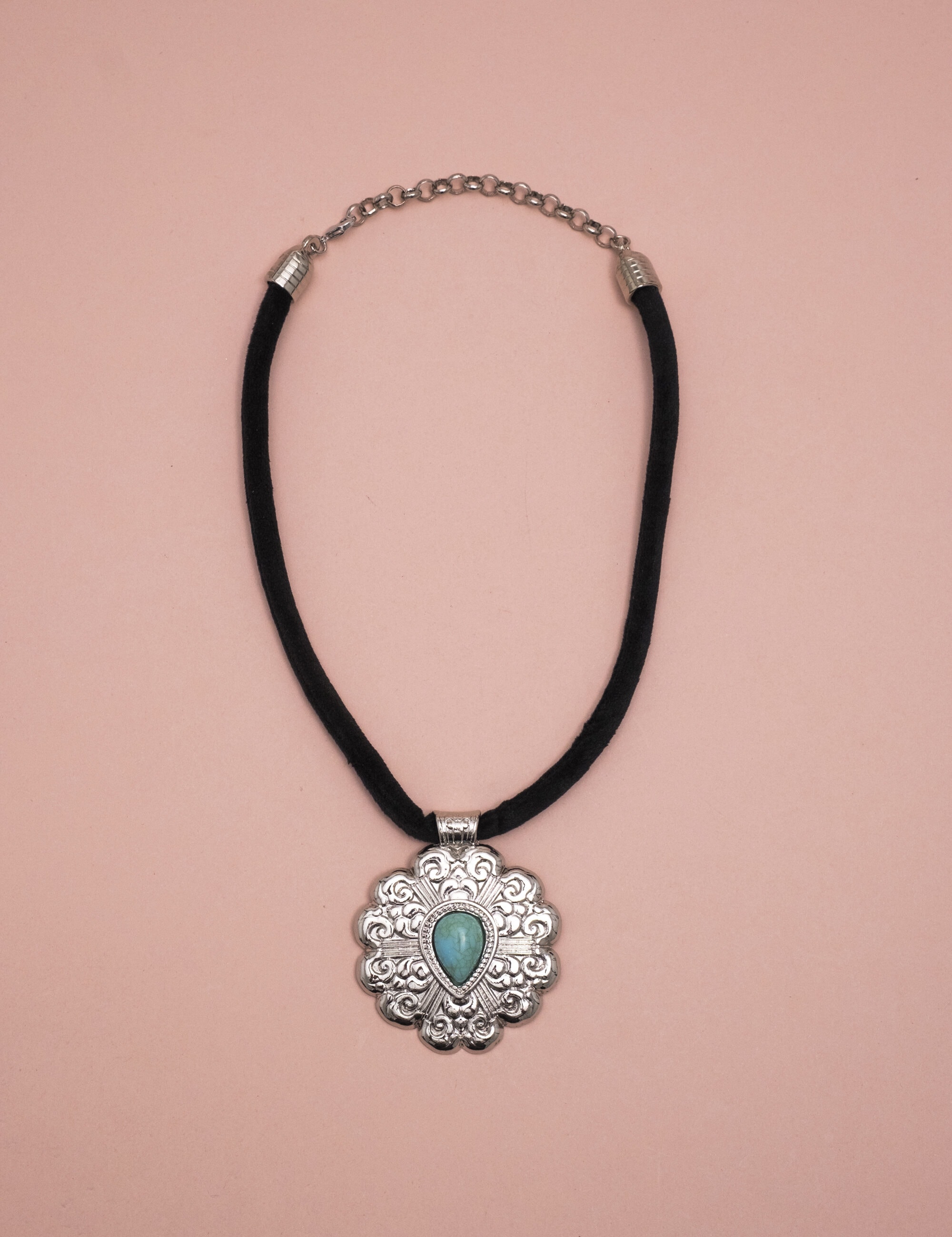 COLAR CORDÃO PRETO PEDRA TURQUESA - CO29140V001