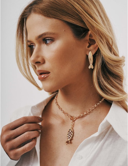 COLAR CORRENTE ELO PORTUGUES PINGENTE PEIXE MARROM - CO29311VO24