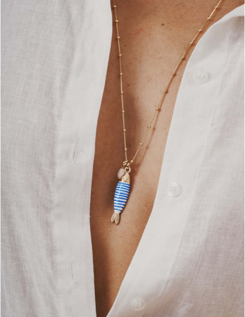 COLAR DE ESFERA PINGENTE PEIXE LISTRADO AZUL - CO29332VO03