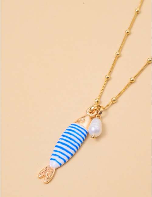 COLAR DE ESFERA PINGENTE PEIXE LISTRADO AZUL - CO29332VO03