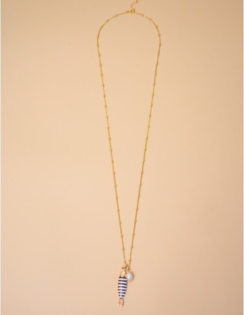 COLAR DE ESFERA PINGENTE PEIXE LISTRADO PRETO - CO29332VO04