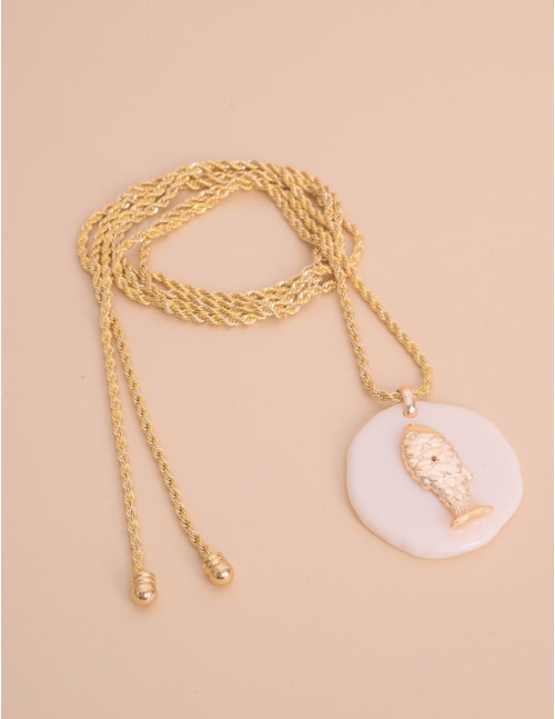 COLAR DE OURO PINGENTE PEIXE OFF WHITE - CO29361VO17