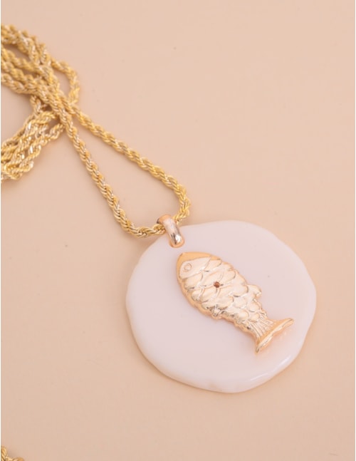 COLAR DE OURO PINGENTE PEIXE OFF WHITE - CO29361VO17