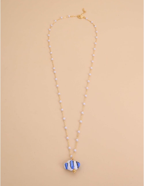 COLAR DE PÉROLAS OURO PEIXE AZUL CLARO - CO29379VO30