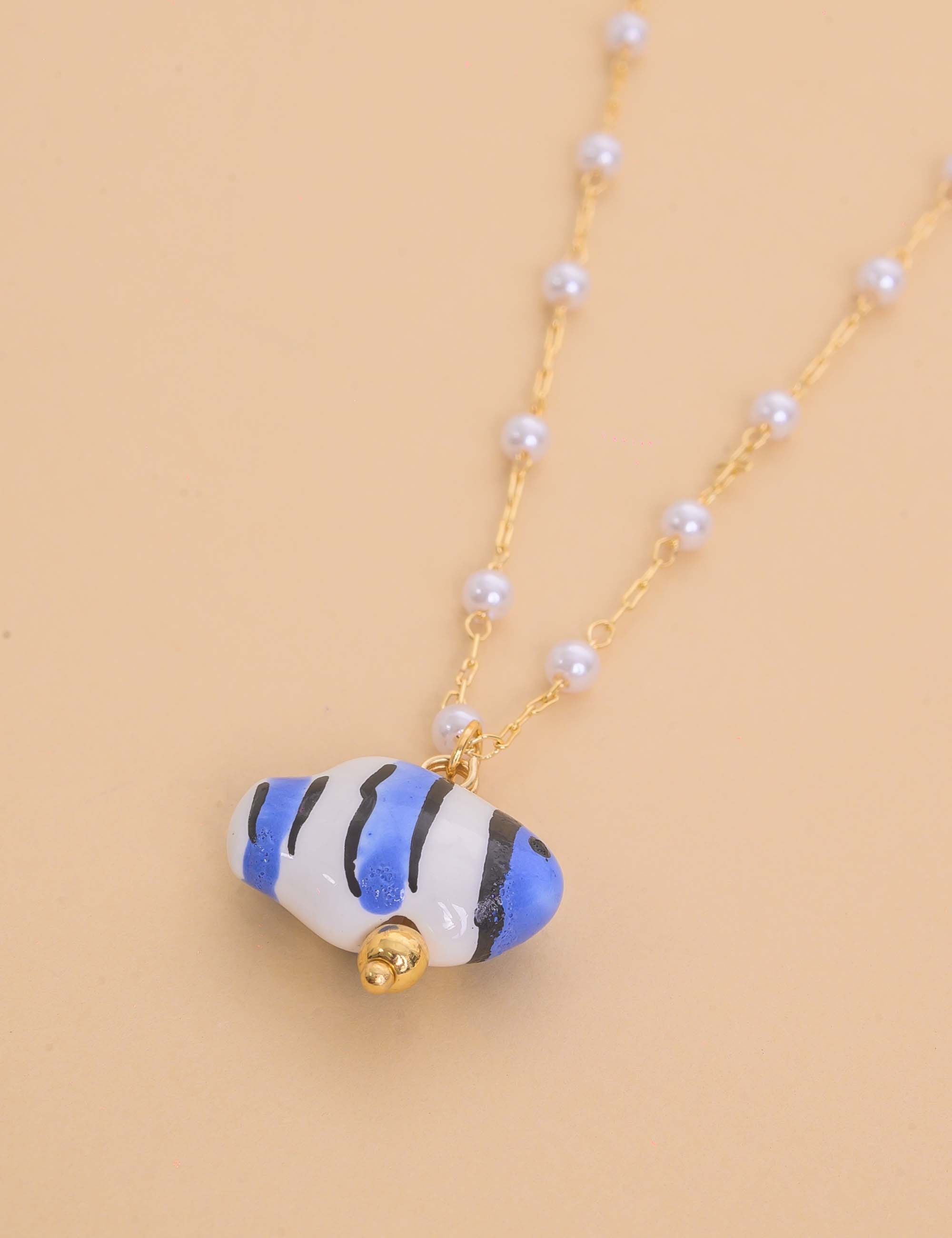 COLAR DE PÉROLAS OURO PEIXE AZUL CLARO - CO29379VO30