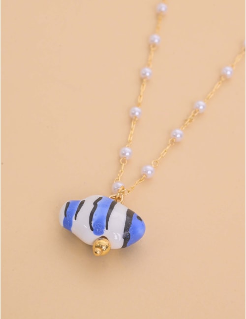 COLAR DE PÉROLAS OURO PEIXE AZUL CLARO - CO29379VO30