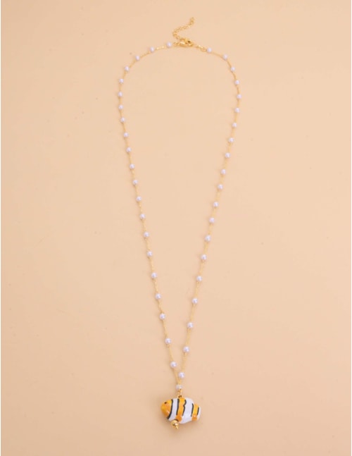 COLAR DE PÉROLAS OURO PEIXE LARANJA - CO29379VO08