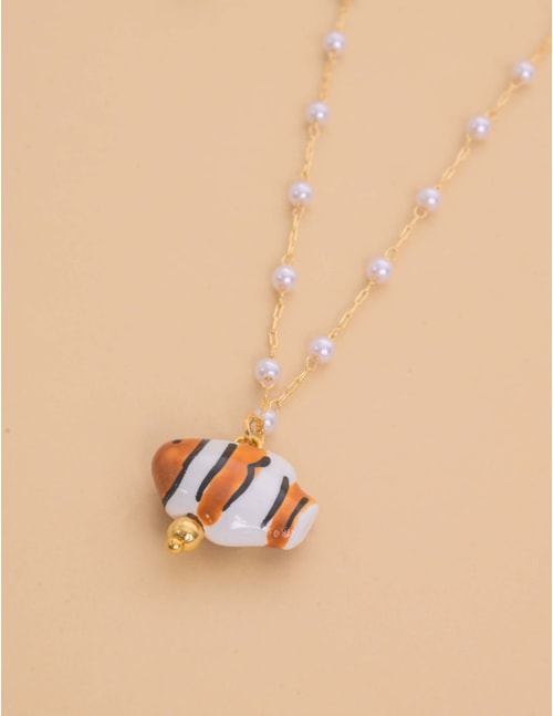 COLAR DE PÉROLAS OURO PEIXE LARANJA - CO29379VO08