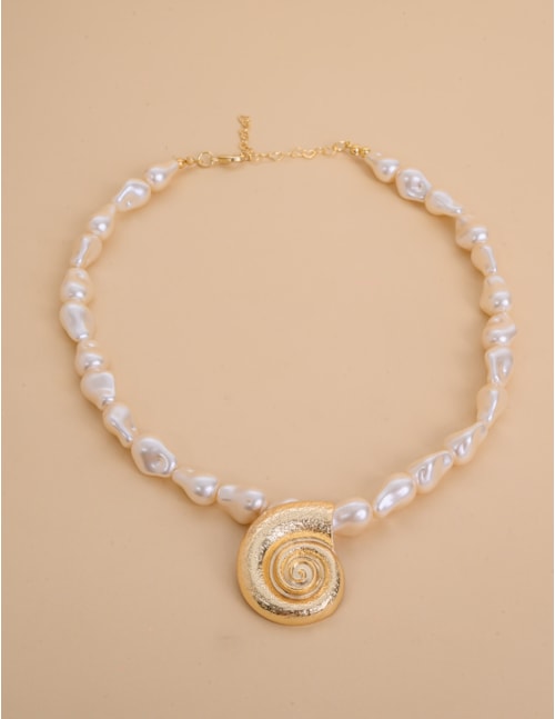 COLAR DE PEROLAS PINGENTE OURO CONCHA - CO29370VO01