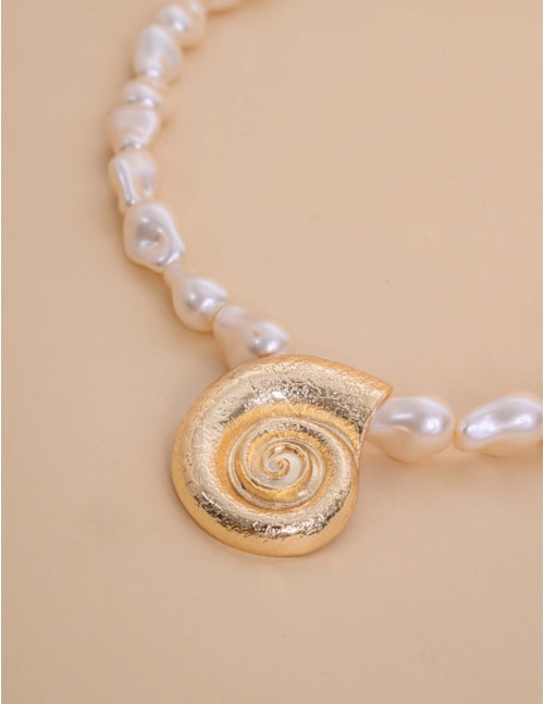 COLAR DE PEROLAS PINGENTE OURO CONCHA - CO29370VO01