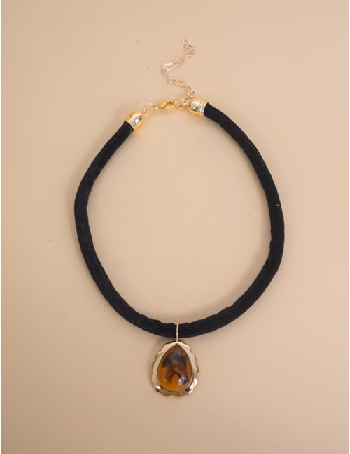 COLAR DE VELUDO PINGENTE GOTA TARTARUGA - CO29212VO20