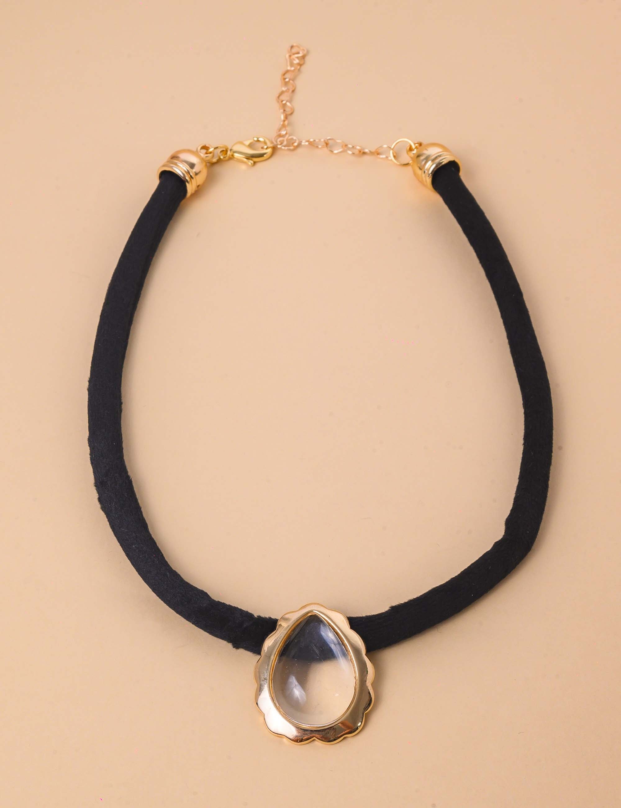 COLAR DE VELUDO PINGENTE GOTA TRANSPARENTE - CO29212VO19