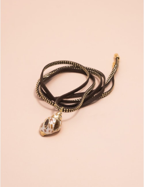 COLAR FIO CARMUÇA MARROM CONCHA  - CO29077