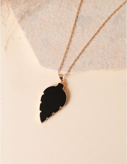 COLAR FOLHA ÁGATA PRETO - CO2198VO06