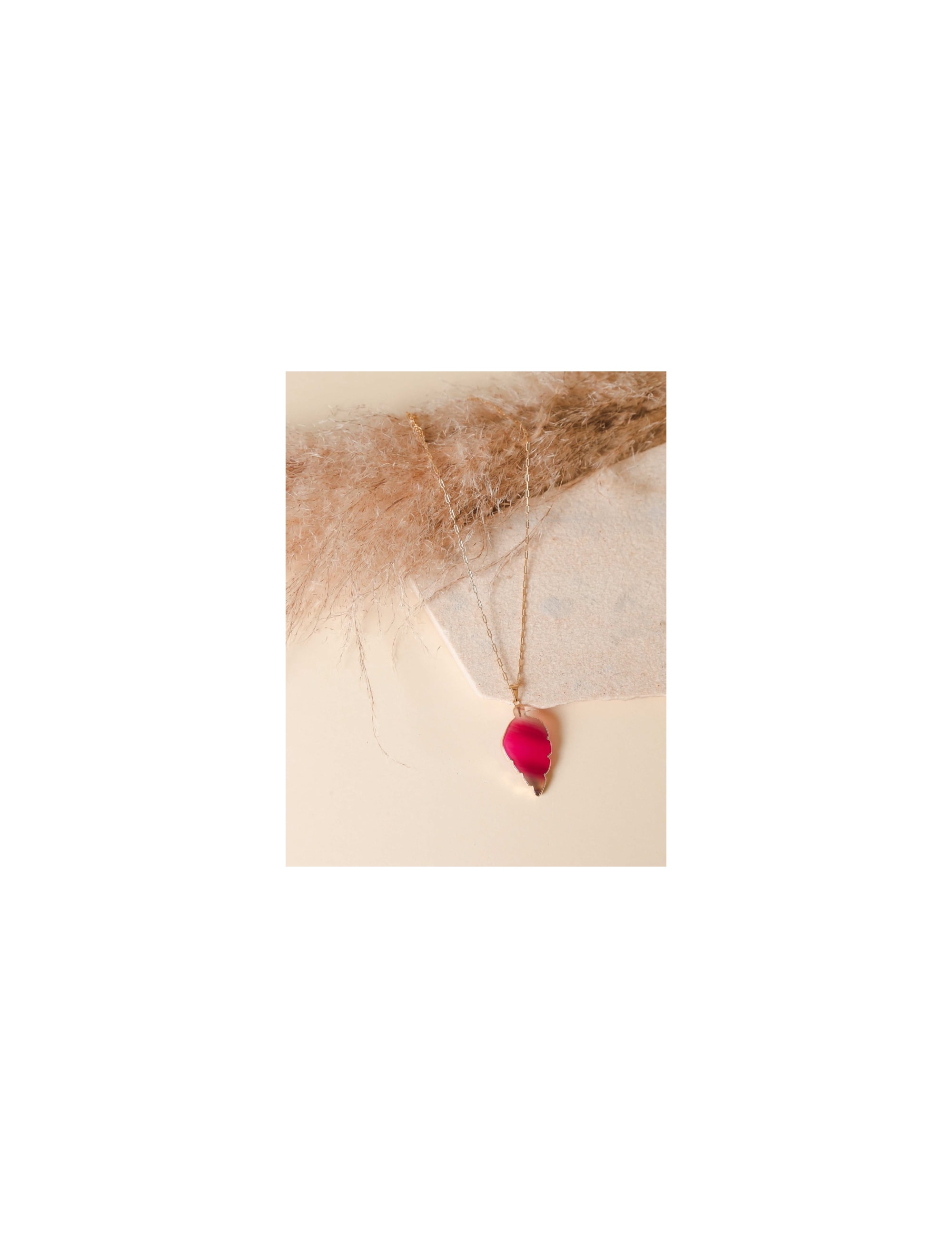 COLAR FOLHA ÁGATA ROSA - CO2198VO02