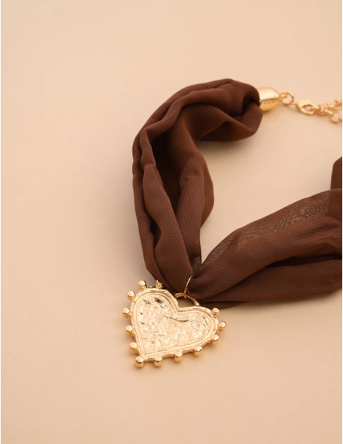COLAR LENÇO MARROM CORAÇAO - CO29194VO02
