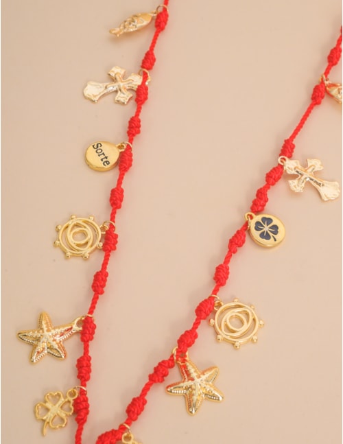 COLAR LONGO PINGENTES DOURADOS VERMELHO - CO29373VO05