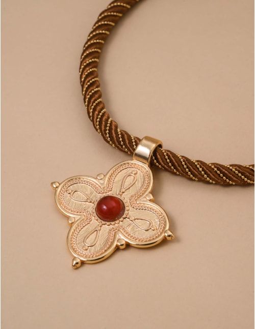 COLAR  MEDALHA PEDRA  AGATA VERMELHA - CO29217