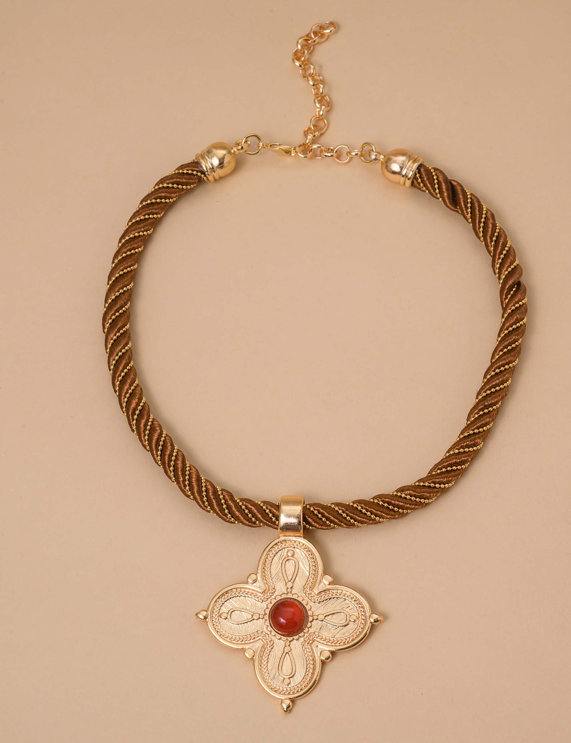 COLAR  MEDALHA PEDRA  AGATA VERMELHA - CO29217