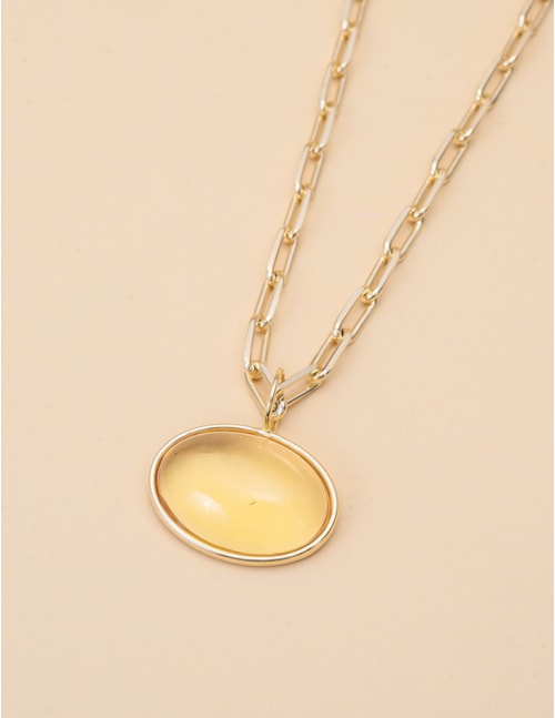 COLAR OURO CARTIER PINGENTE CRISTAL RESINADO AMARELO OVAL - CO29383