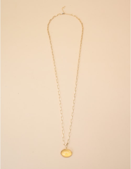 COLAR OURO CARTIER PINGENTE CRISTAL RESINADO AMARELO OVAL - CO29383VO071