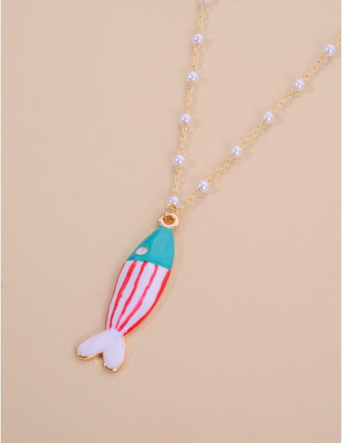 COLAR OURO PEIXE ESMALTADO COLORIDO - CO29347VO23