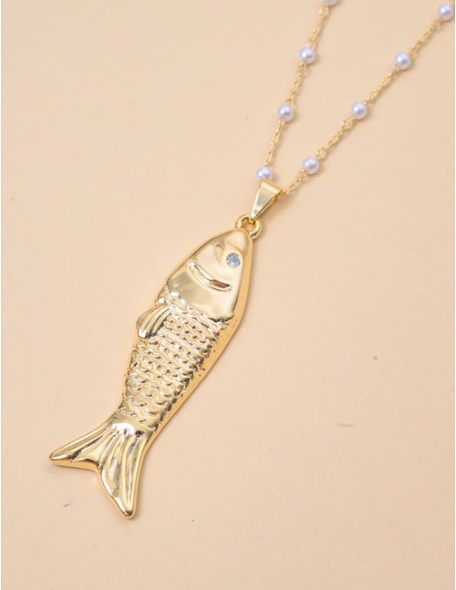 COLAR OURO PEIXE LONGO PEROLA - CO29346VO01
