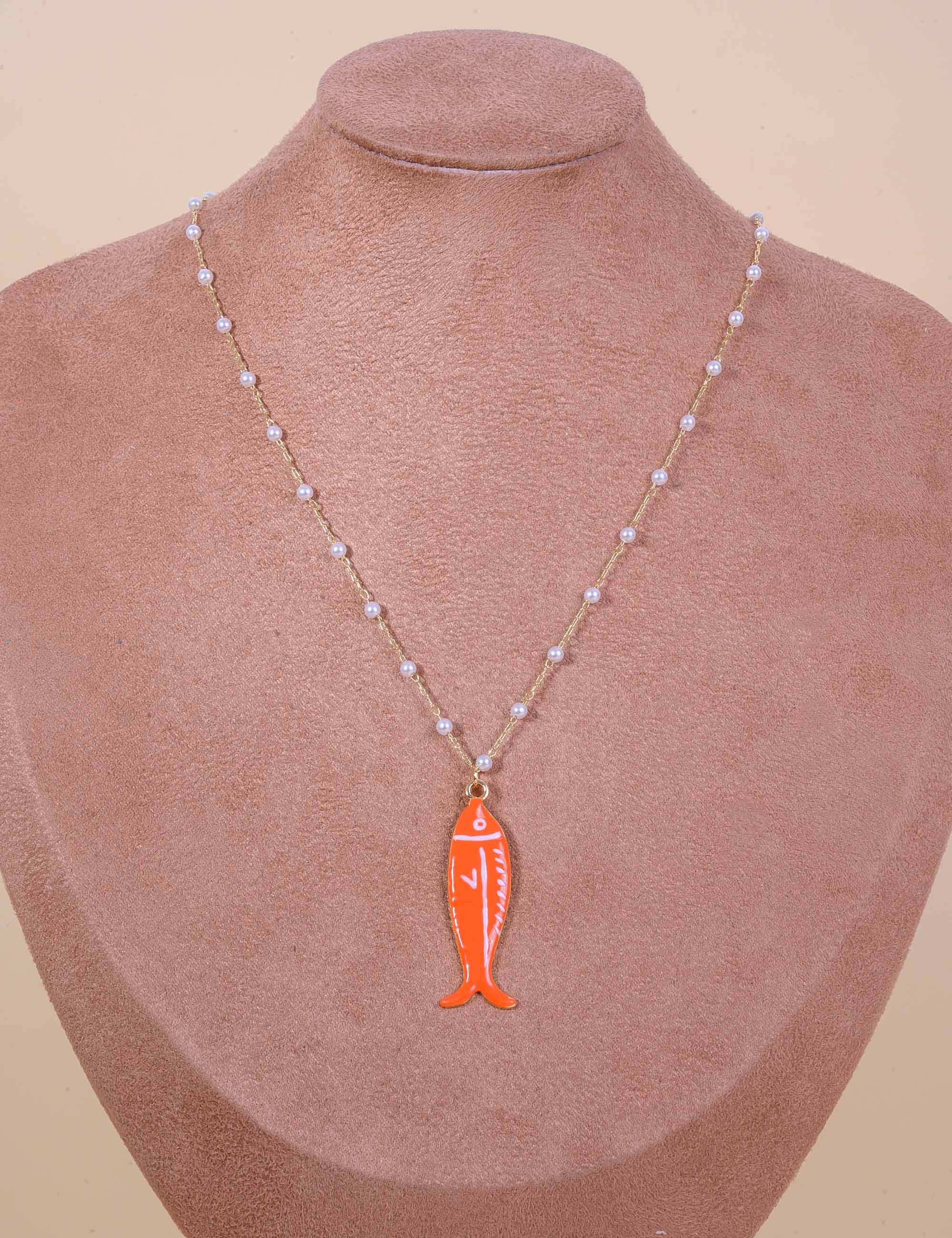 COLAR OURO PEIXE RESINA LARANJA - CO29347VO08